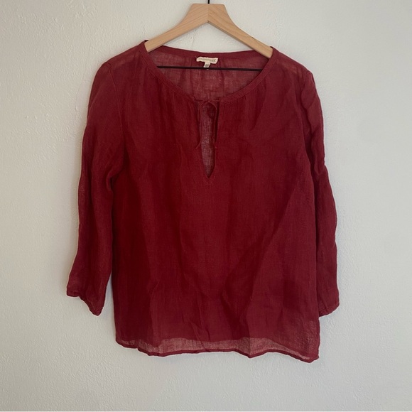 Eileen Fisher tie front key hole linen blouse - Picture 1 of 4